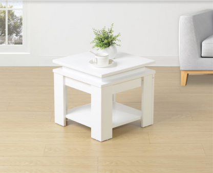 White Square Side Table with Blue LED Light, Modern and Stylish