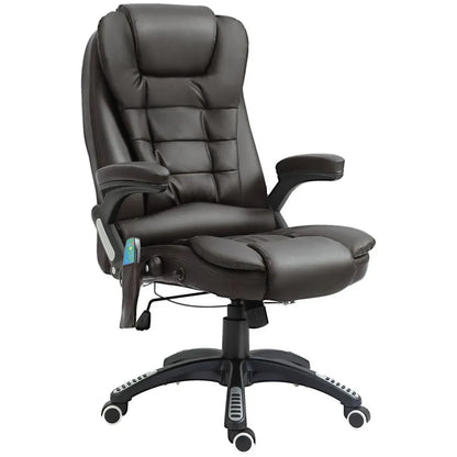 Brown PU Leather Executive Office Chair with Massage and Heat Features for Relaxed Seating