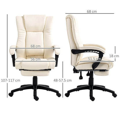 Cream High Back Executive Home Office Chair with Recliner Feature and Foot Rest for Comfort