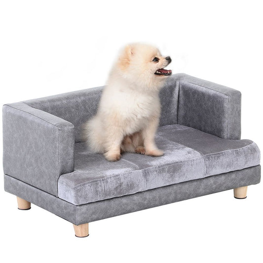 Soft Padded Grey Dog Sofa Bed and Kitten Couch for Small-Sized Dogs, Ideal for Cozy Lounging