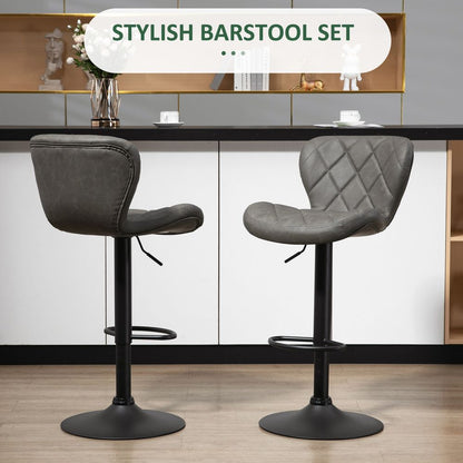 Set of 2 Adjustable Height Swivel Bar Stools in Dark Grey