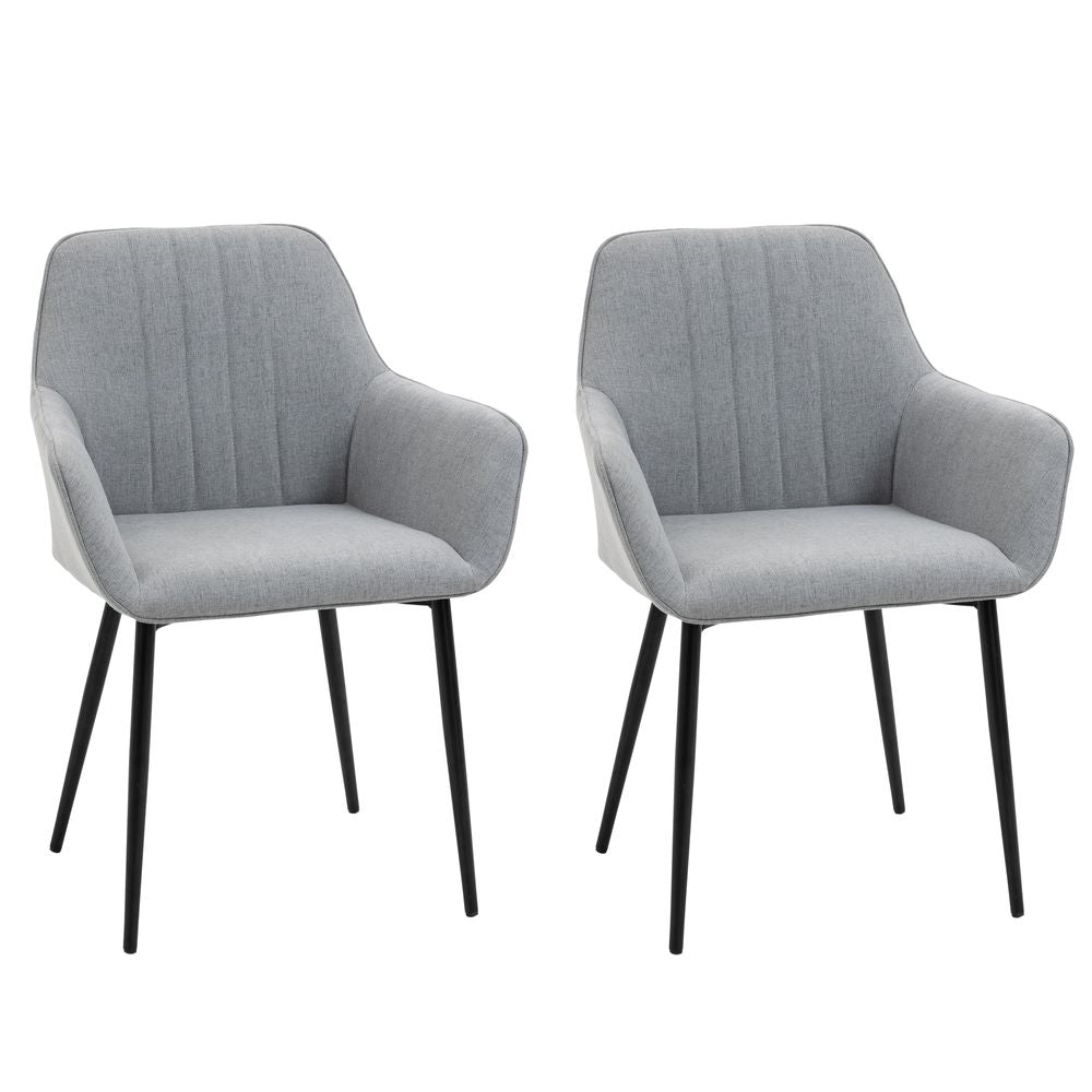 Set of 2 Dining Chairs Upholstered with Metal Legs, Light Grey 2