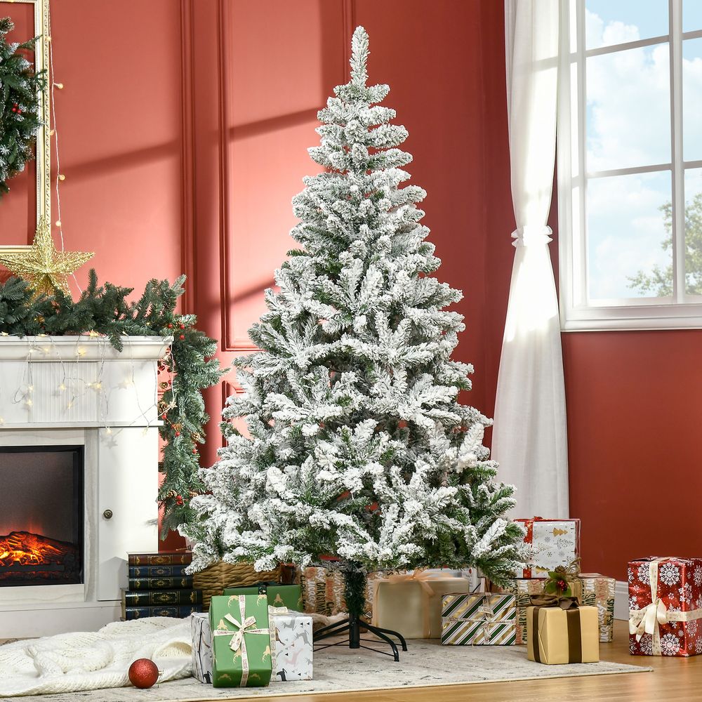 6FT Snow Flocked Artificial Christmas Tree with Realistic Branch Tips for Festive Decor