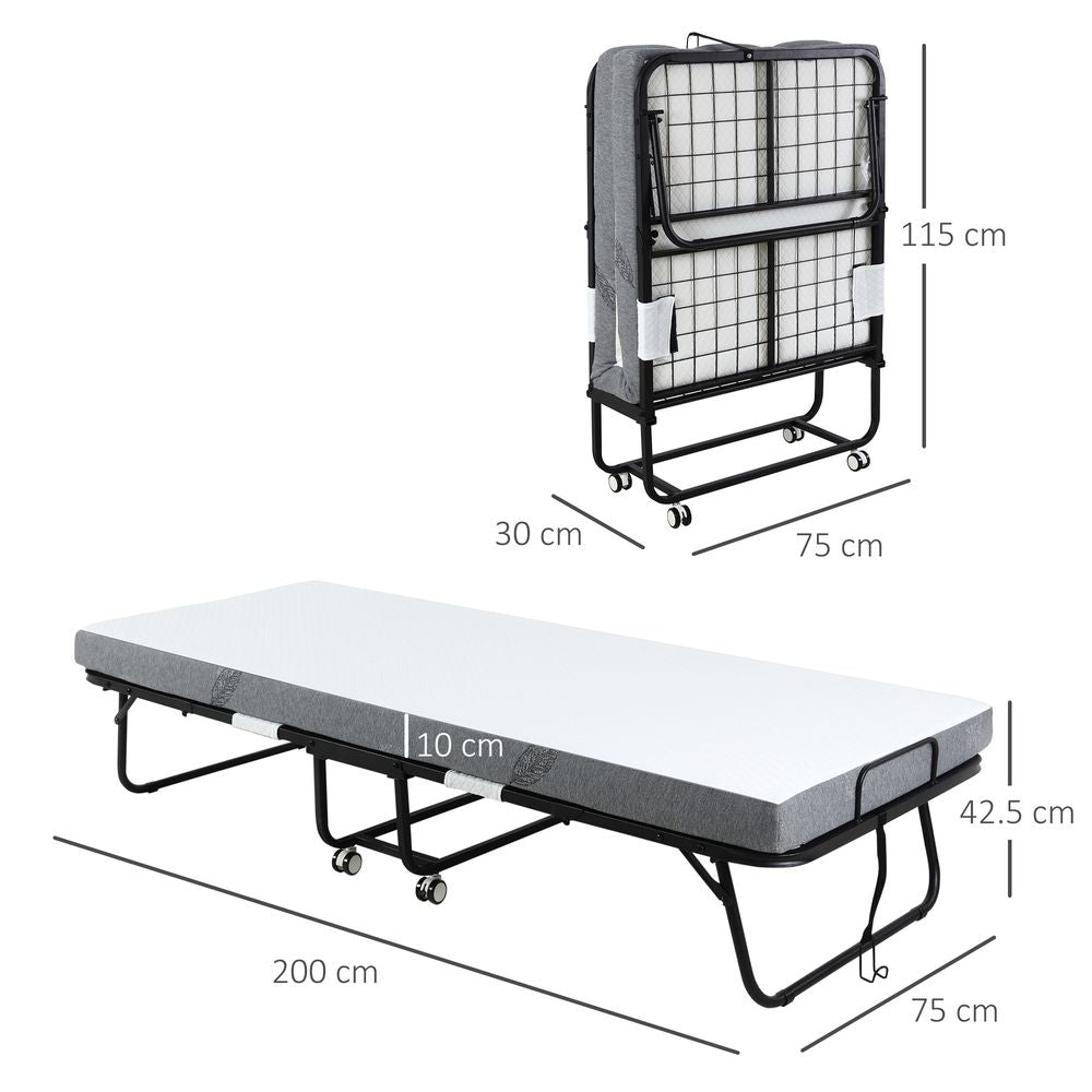 Portable Folding Bed with 10cm Mattress and Metal Frame, Ideal for Guest Rooms