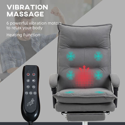 Grey Microfibre Office Chair with Vibration Massage, Heat and Footrest for Relaxation