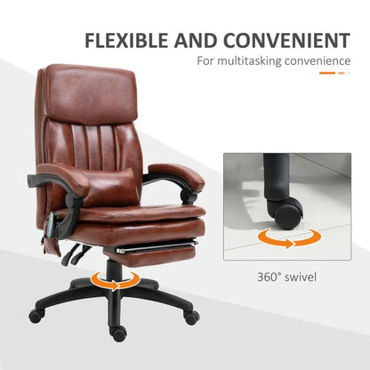 Brown Ergonomic Office Chair with 7 Massage Points, Headrest, Armrest, and Footrest for Comfort