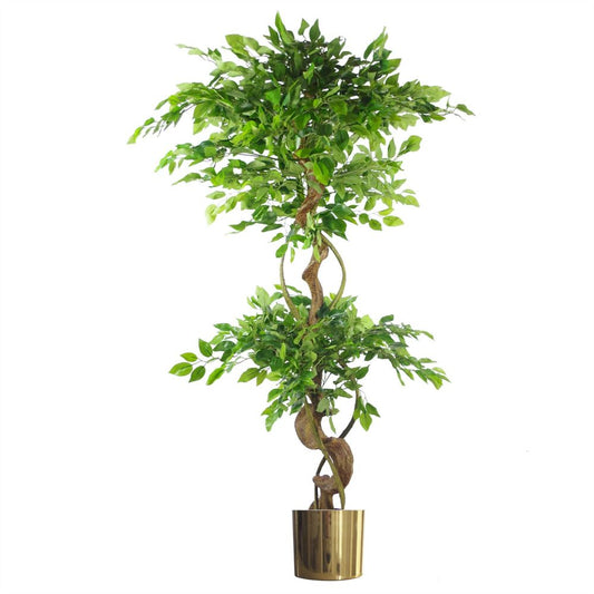 150cm Twisted Trunk Artificial Japanese Fruticosa Ficus Tree with Elegant Gold Planter