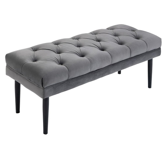 Button Tufted Upholstered Bed End Bench, Window Seat for Living Room in Grey