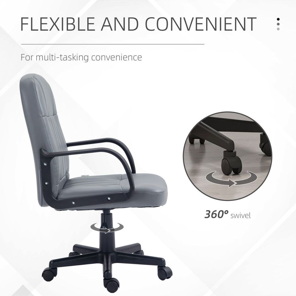 Grey PU Leather Swivel Office Chair with Mid-Back Design for Home Computer Desk