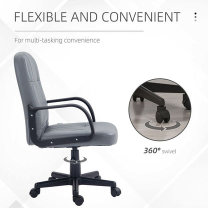 Grey PU Leather Swivel Office Chair with Mid-Back Design for Home Computer Desk