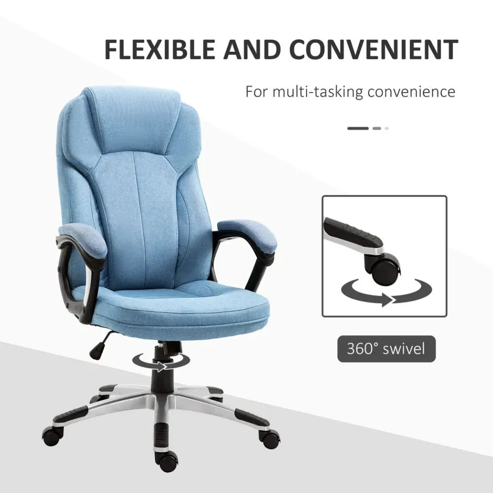 Blue High Back Home Office Chair with Armrests and Height Adjustment Feature
