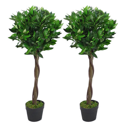 Twisted Stem 90cm Artificial Topiary Bay Laurel Ball Trees for Decorative Use