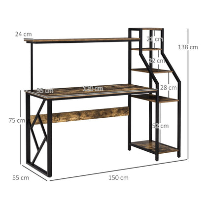 Rustic Industrial 6-Tier Storage Computer Desk, Perfect for Home Workstations