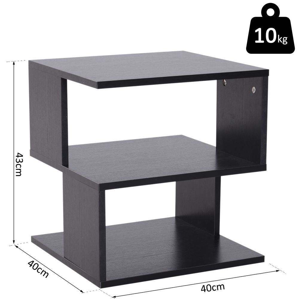 Modern Square Coffee Table with 2-Tier Wood Shelves, Black, Storage Shelf