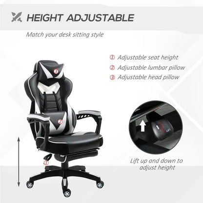 Ergonomic White Gaming Chair with Manual Footrest and Wheels for Stylish Offices