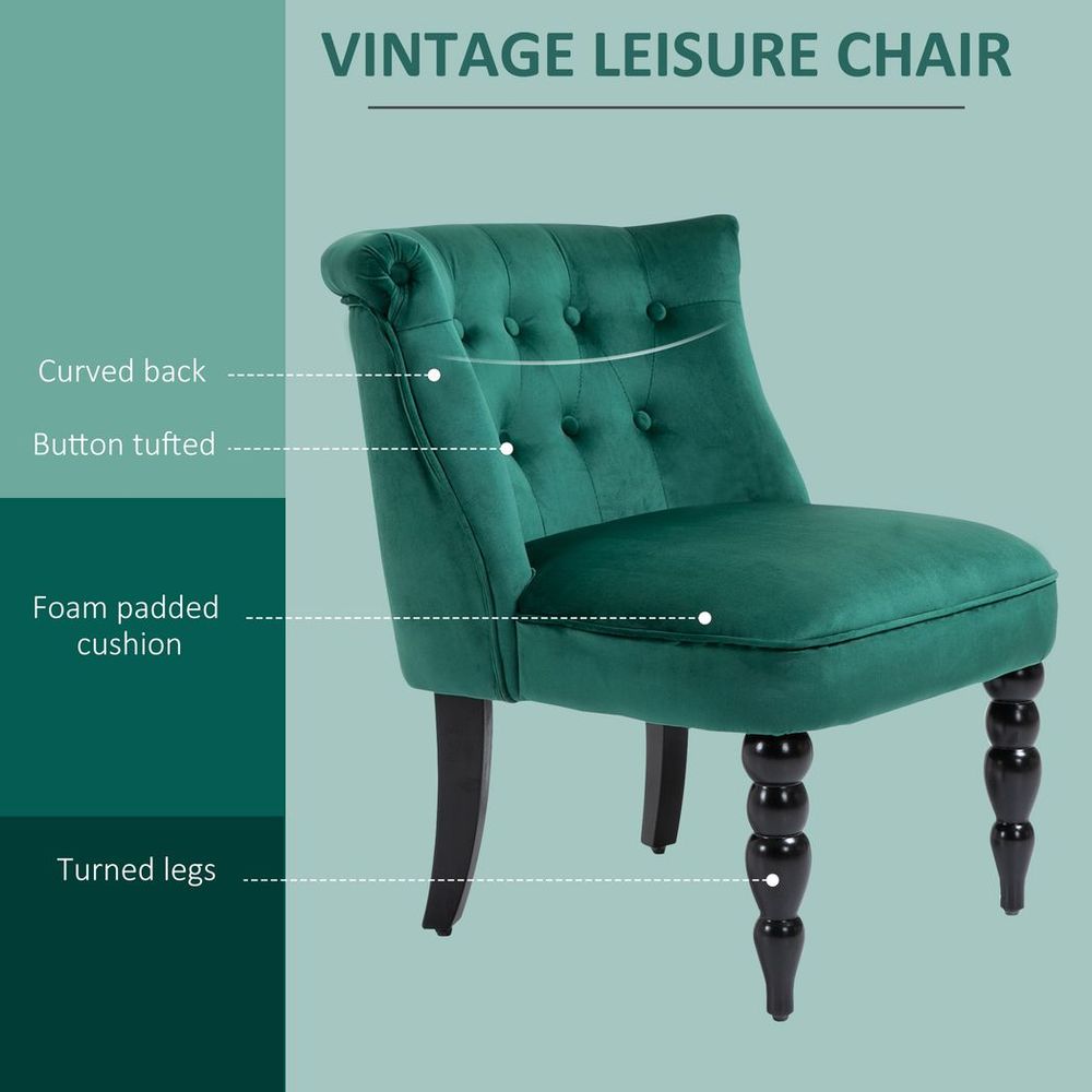 Dark Green Tufted Wingback Accent Chair with Rubber Wood Legs for Elegant Decor