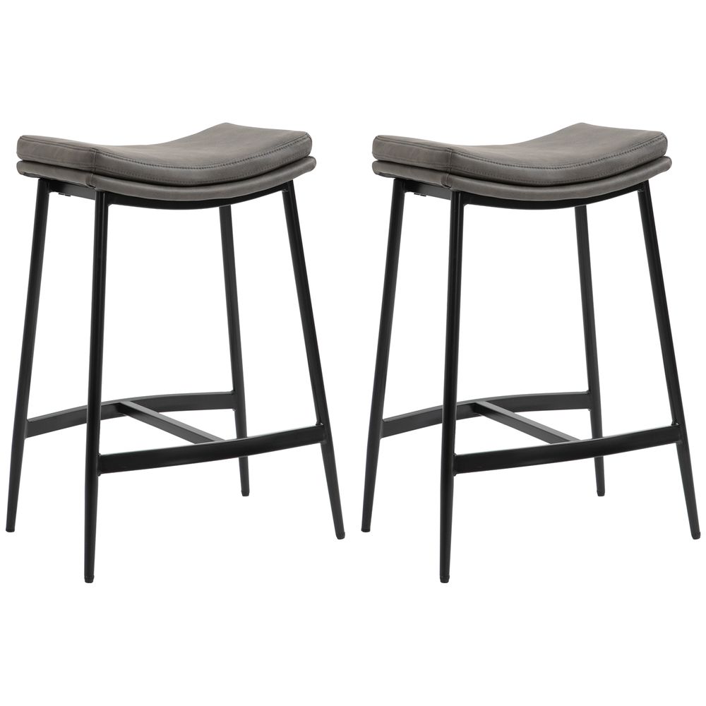 Breakfast Bar Stools – Set of 2 Upholstered Barstools with Curved Seat – Grey