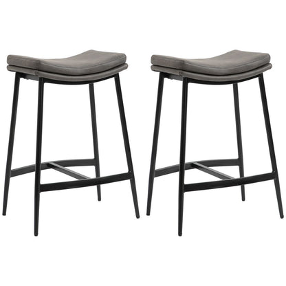 Breakfast Bar Stools – Set of 2 Upholstered Barstools with Curved Seat – Grey