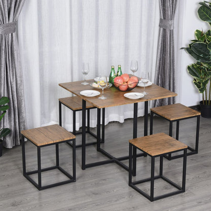 5-Piece Dining Set with MDF Topped Steel Table and 4 Stools in Black and Brown