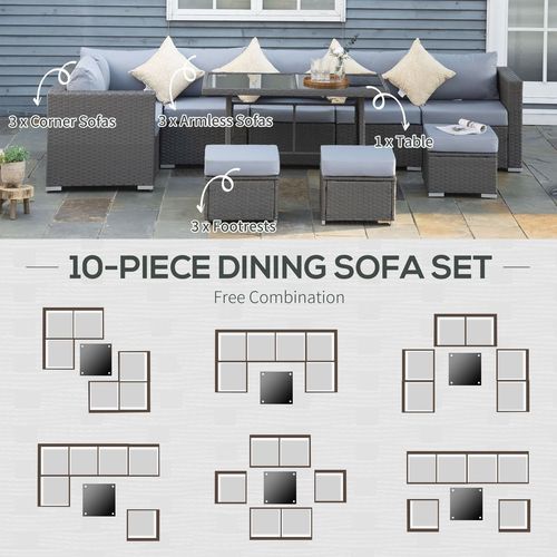 10-Piece Grey/Dusty Blue Rattan Sofa Set - Stylish Outdoor Comfort!