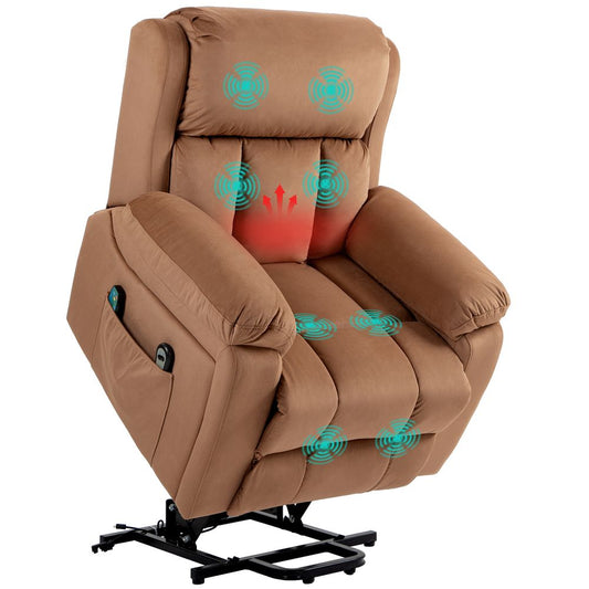 Brown Lift Chair Riser Recliner with Vibration Massage and Heat for Comfort