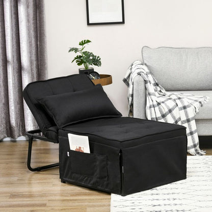 Black Folding Sleeper Chair Bed with Pillow and Side Pockets, Perfect for Guest Comfort