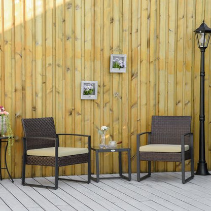 3-Piece Beige Rattan Bistro Set: Stylish Patio Sofa & Coffee Table