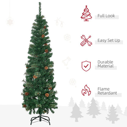 5.5ft Slim Artificial Christmas Tree with Pine Cones - Holiday Home Decor