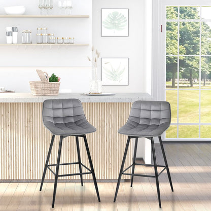 Set of 2 Velvet-Touch Kitchen Counter Chairs for Dining and Bar Stool Use