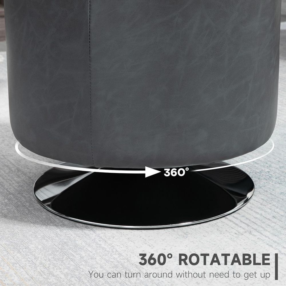 360-Degree Swivel Foot Stool with PU Ottoman, Thick Padding and Steel Base, Grey