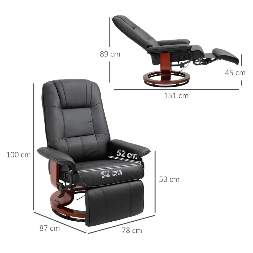 Ergonomic Recliner Sofa Chair - PU Leather, Black Armchair Lounger with Footrest