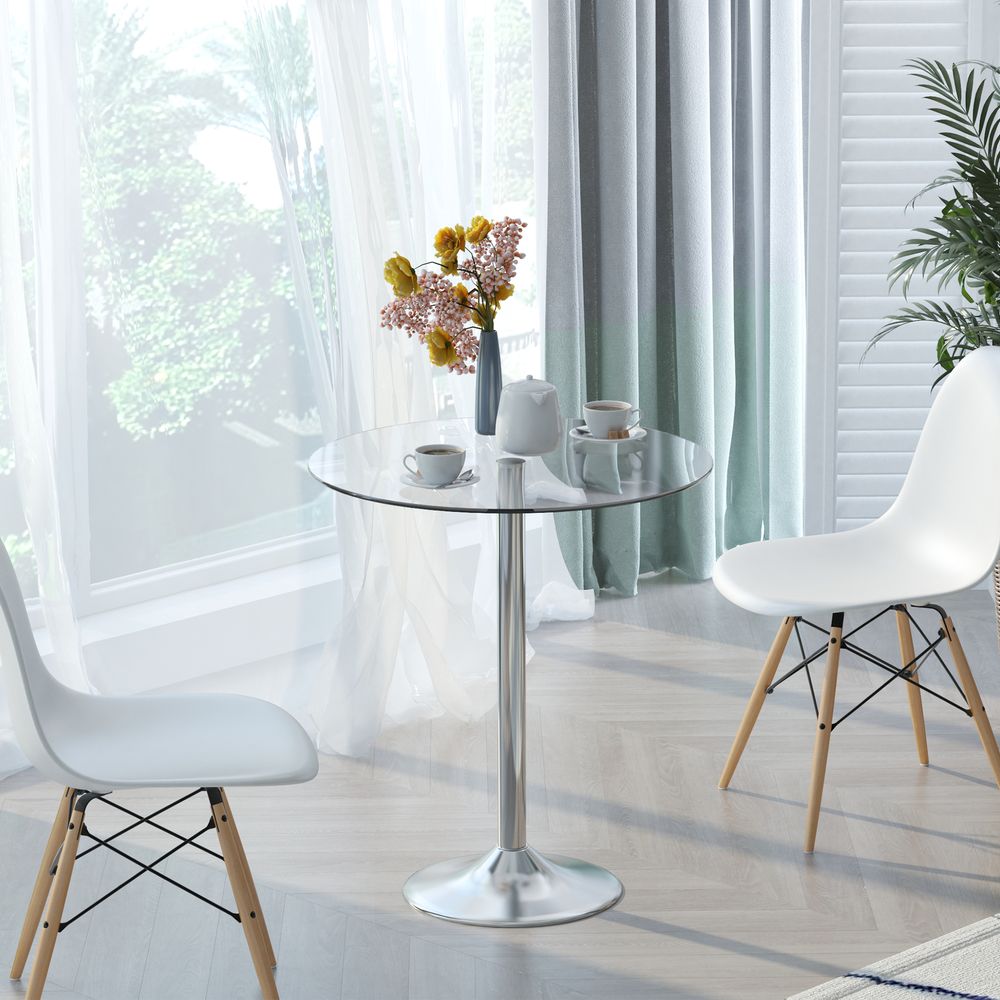 Bistro Round Dining Table with Tempered Glass Top for Kitchen or Pub Counters