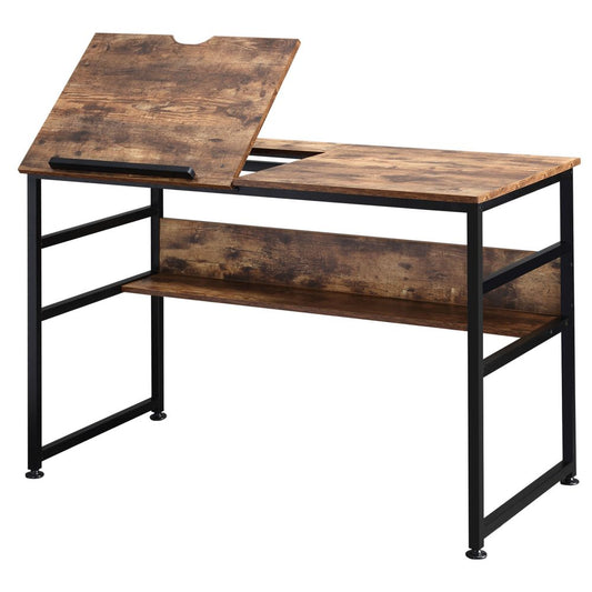 Rustic Brown Tiltable Drafting Table, Ideal for Home Office Computer Desk Setup