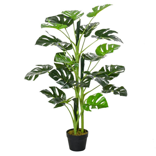 Artificial Monstera Tree with 21 Leaves, Indoor/Outdoor Palm Tree 1m for Tropical Aesthetics