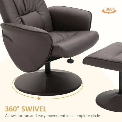 2-Piece Reclining Armchair & Ottoman Set – 360-Degree Swivel PU Leather – Brown