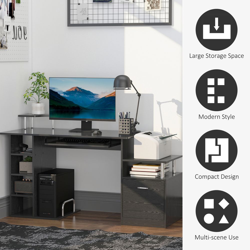 Wood Computer Desk with Drawer and Shelf for Laptop Workstation in Home Office