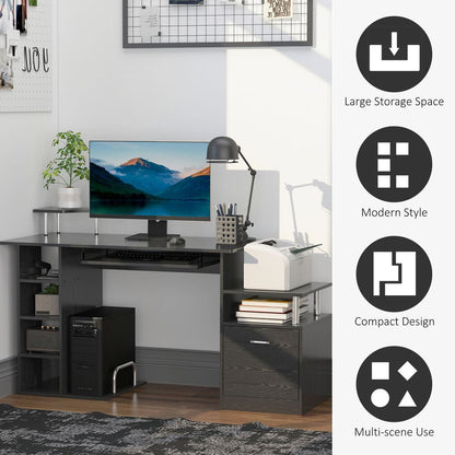 Wood Computer Desk with Drawer and Shelf for Laptop Workstation in Home Office