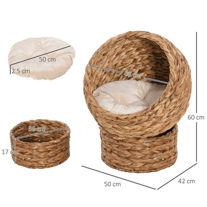 Raised Wicker Cat House with Cylindrical Base, Dimensions 50x42x60cm for Comfort