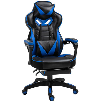 Ergonomic Blue Gaming Chair with Manual Footrest and Wheels for Stylish Offices