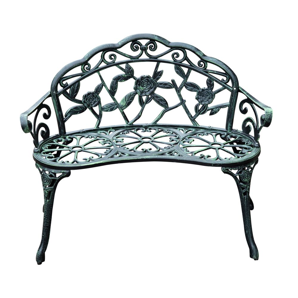 Elegant Antique Green Cast Aluminium Garden Bench - Timeless Outdoor Comfort