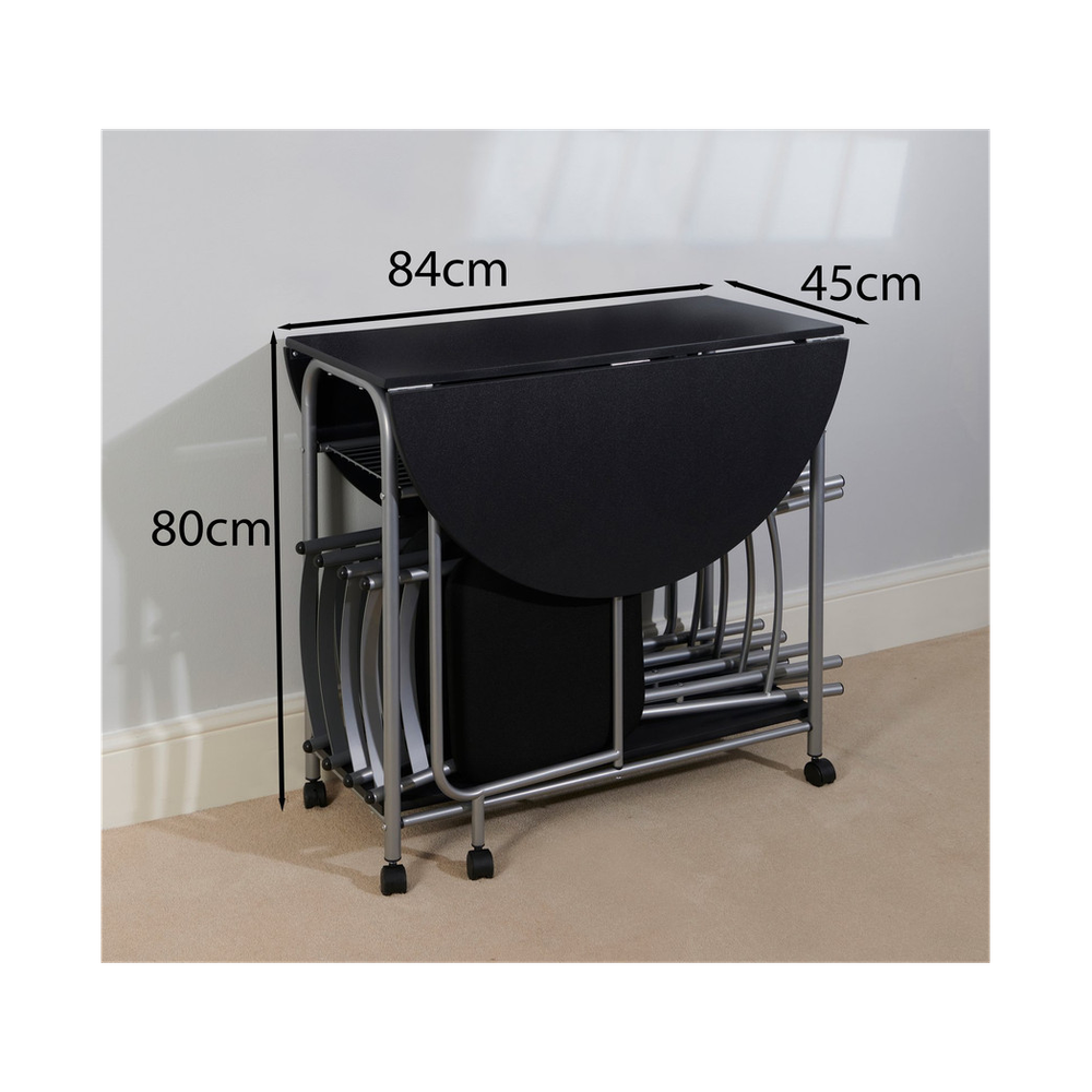 Stowaway Dining Set for 4, Black and Silver Design, Perfect for Compact Spaces