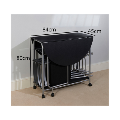Stowaway Dining Set for 4, Black and Silver Design, Perfect for Compact Spaces