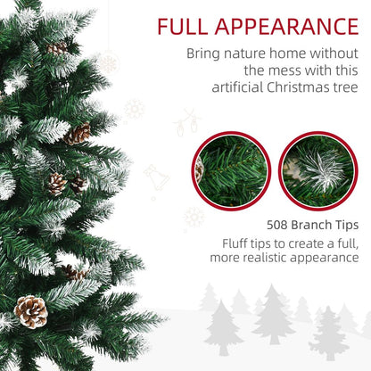 6FT Snow Artificial Christmas Tree for Holiday Home Decor with Pine Cones