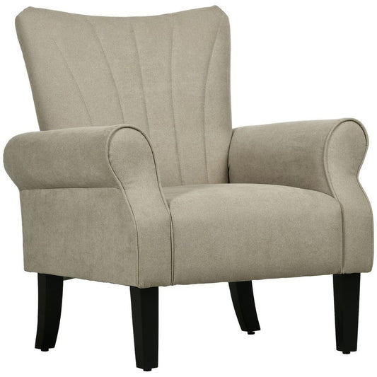 Upholstered Modern Accent Armchair with Wood Legs in Beige for Stylish Living Spaces