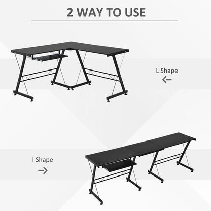 Black L-Shaped Computer Desk with Keyboard Tray for Efficient Workspace