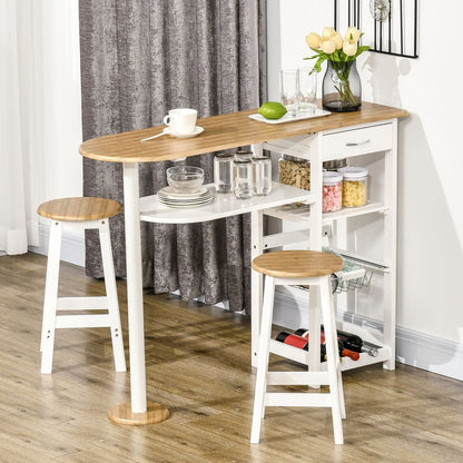 3-Piece Bar Table Set: Breakfast Table, Stools & Wine Rack, Natural White