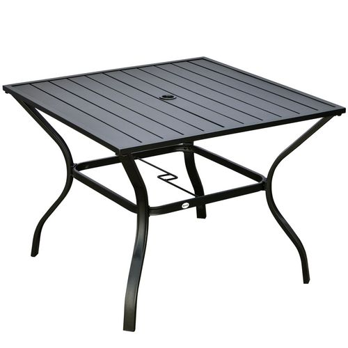 Garden Table with Parasol Hole for Four, Slatted Metal Plate Top