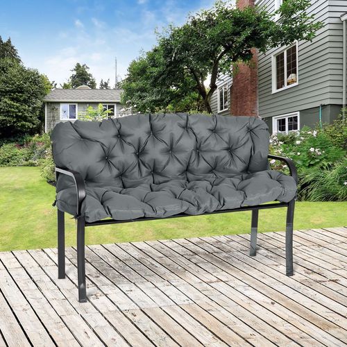 Ultimate Comfort Dark Grey 3-Seater Garden Bench Cushion with Secure Ties