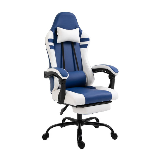 Red and Blue Luxe PU Leather Gaming Office Chair with Footrest and Reclining Back