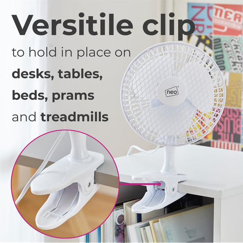 Neo Mini Clip Fan: 6-Inch Adjustable Breeze for Home & Office - White